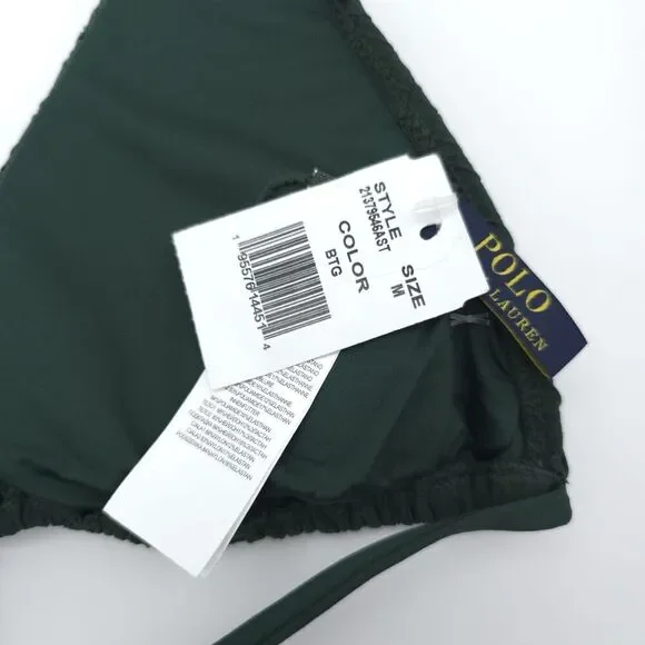 POLO RALPH LAUREN New SET Swimsuit M Bikini Top Bottle Green Subtle Textured